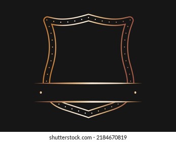 Copper Blank Shield Frame Or Label On Black Background.