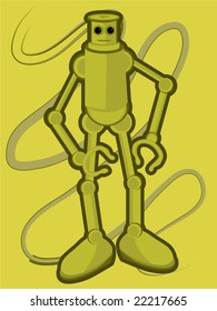 Copper Brass Robot with big feet against background