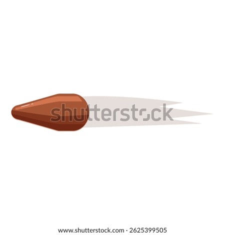 Copper bullet flying fast, projectile leaving shadow, shooting and weapon concept