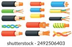 Copper cable wires. Electrical wire, electric conductor energy power cables fiber connection insulation electricity supply cord industrial network cartoon neat vector illustration authors graphics