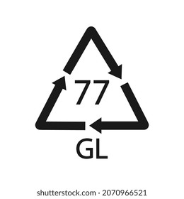 Copper Coated Glass. Glass recycling code 77 GL. Vector illustration