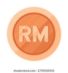 Copper coin with Malaysian ringgit sign (RM). Economy, finance, investment, profit, money, MYR currency concept. Flat vector illustration isolated on white background