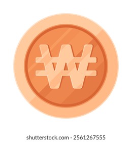 Copper coin with South Korean won sign (₩, 원). Economy, finance, investment, profit, money, KRW currency concept. Flat vector illustration isolated on white background