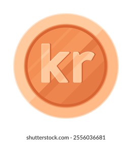 Copper coin with Swedish krona (SEK), Norwegian krone (NOK), Danish krone (DKK). Economy, finance, investment, money, Kr currency concept. Flat vector illustration isolated on white background