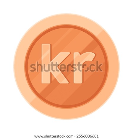 Copper coin with Swedish krona (SEK), Norwegian krone (NOK), Danish krone (DKK). Economy, finance, investment, money, Kr currency concept. Flat vector illustration isolated on white background