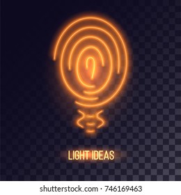 Copper colored neon bulb icon. Orange light logo with soft orange shining