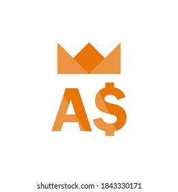 Copper crown and australian dollar sign on white background