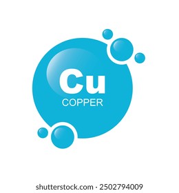Copper or Cu chemical element, - icon, vector, symbol.