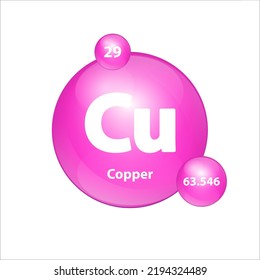 Copper, Cuprum (Cu) icon structure chemical element round shape circle Pink. 3D Illustration vector. Chemical element of periodic table Sign with atomic number. Study in science for education. 