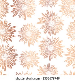 Copper foil Aster Dahlia Flowers elegant seamless vector pattern. Metallic rose gold shiny floral background. Hand drawn feminine art for web banner, cards, wedding celebration, party invitation