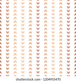 Copper foil half moon shapes seamless vector pattern. Rose Golden crescents in vertical lines on white background. Elegant design for New year, banners, wedding, party invitation, birthday celebration
