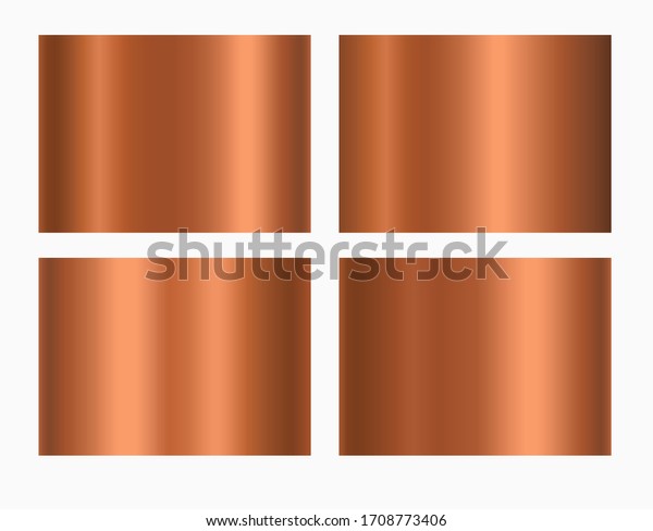 Copper foil texture background. Vector golden\
shine metallic gradient template. Copper antique color set for\
border, frame, ribbon\
design.