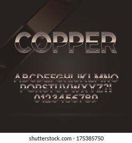 Copper Font and Numbers, Eps 10 Vector, Editable for any Background