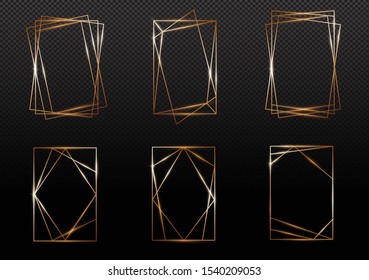 Copper frames. Copper geometrical polyhedron, art deco style for wedding invitation, luxury templates