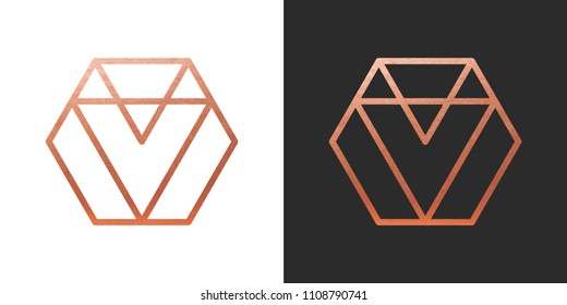 Copper geometric hexagon Logo Shape. Vector Icon.