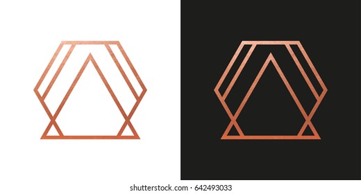 Copper Geometric Hexagon Logo Shape. Vector Icon.