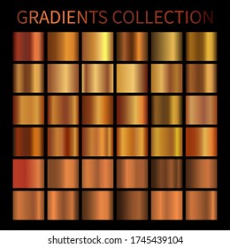 Copper Gradient Background Vector. Metallic, Bronze, Gold, Chrome, Copper Metal Foil Texture Gradient Template Vector Swatch Set. Metallic Gradient 