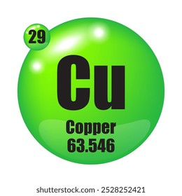 Copper icon. Atomic number 29. Mass 63.546. Vector symbol.