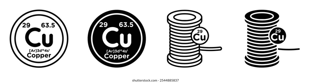 Copper icon collection in black and white filled and solid vector style.