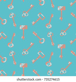 Copper keys on blue seamless vector pattern on white. Cartoon style repeat design for textile, paper cards, book or scrapbook craft.