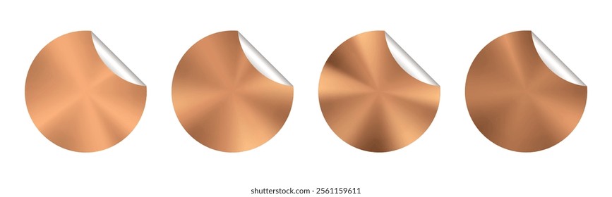 Copper label sticker tag. Bronze round vector icon. Hologram coin prize seal, metal price stamp badge. Sale emblem circle design, banner brown gradient plate. New offer award 3d button premium paper