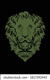 Copper lion on a black background. The head of a big cat. Stylized vector image for logos and illustrations.