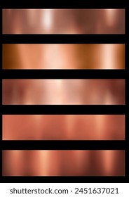 copper metal gradient set. Vector metallic texture on black background . vector illustration.