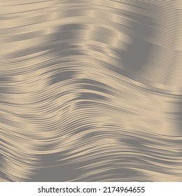 Copper metal wavy vibrant background. Striped shift texture. Moire interference effect. Line variable hypnotic contrast, bronze background. Vector wallpaper