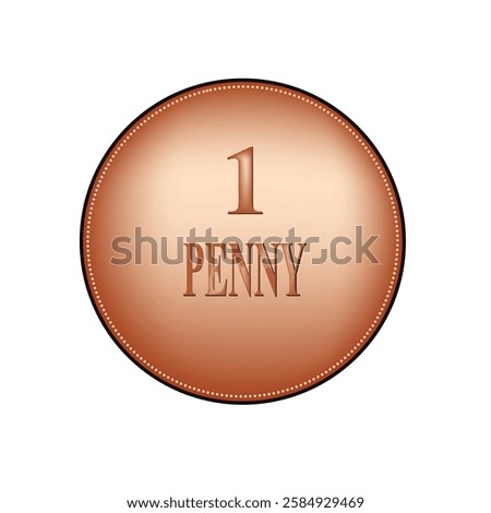 Copper one penny coin, vector illustration