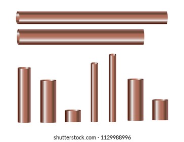 Copper pipes and hollow tons. Pipe copper steel 3d