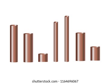 Copper pipes and hollow tons. Pipe copper steel 3d