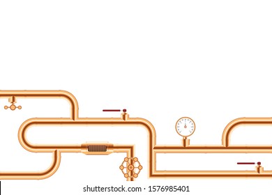 Copper pipes system background vector illustration