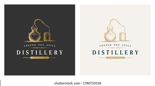 Copper pot still whiskey distillery premium logo