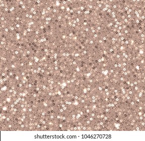 Copper sequins seamless pattern on beige background with sparkle.