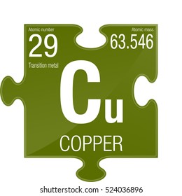 Copper symbol. Element number 29 of the Periodic Table of the Elements - Chemistry - Puzzle piece with green background