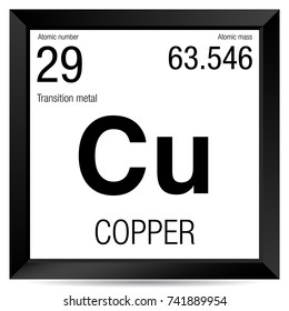 Copper symbol. Element number 29 of the Periodic Table of the Elements - Chemistry - Black square frame with white background
