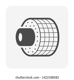 Copper Tube And Insulation Icon. For Transfer Liquid, Gas I.e. Hot Water In Water Heating, Beer In Brewing, Also Refrigerant In Air Conditioning HVAC System To Cooling, Moisture And Heat Ventilation. 