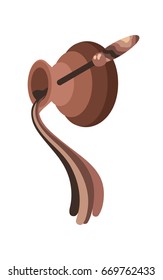 A copper turkish coffee pot pouring coffee, vector illustration isolated on white background