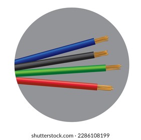 Copper wire or cable vector illustration, Electrical cables isolated. varieties of electric wire. Set of electrical copper core multi strand cables. 