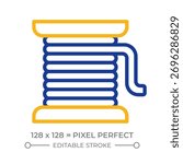 Copper wire coil two color line icon. Product manufacturing. Engineering, voltage. Metallic conductor bicolor outline symbol. Duotone linear pictogram. Isolated illustration. Editable stroke