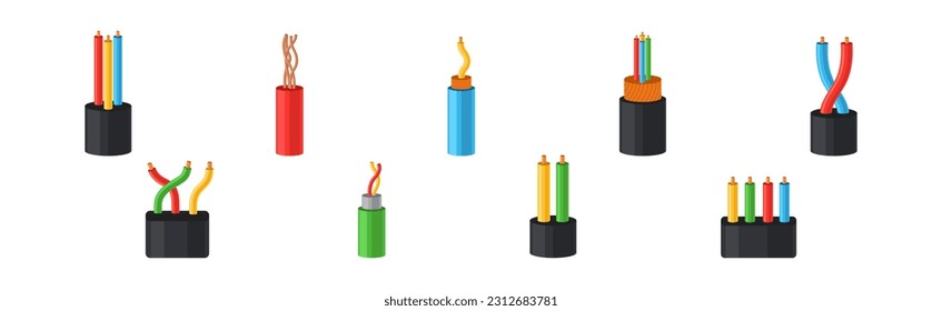 Copper Wire as Electrical Cable for Power Generation or Power Transmission Vector Set