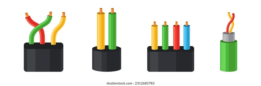 Copper Wire as Electrical Cable for Power Generation or Power Transmission Vector Set