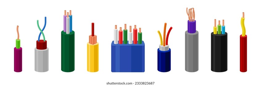 Copper Wire as Electrical Cable for Power Generation or Power Transmission Vector Set