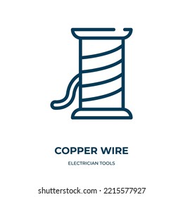 Copper wire icon. Linear vector illustration from electrician tools collection. Outline copper wire icon vector. Thin line symbol for use on web and mobile apps, logo, print media.