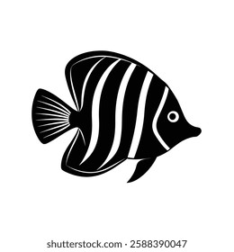 Copperband Butterflyfish Silhouette Vector Art and Copperband Butterflyfish Black Color Design