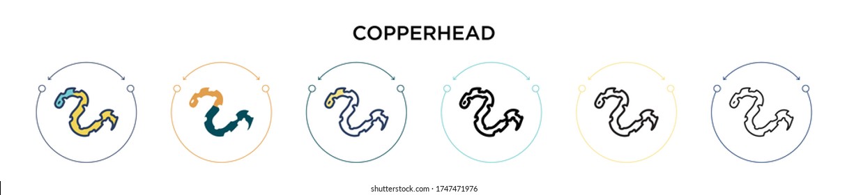 Copperhead icon in filled, thin line, outline and stroke style. Vector illustration of two colored and black copperhead vector icons designs can be used for mobile, ui, web