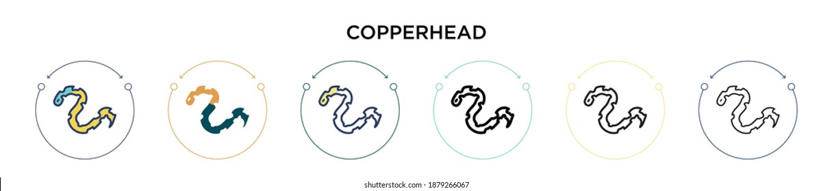 Copperhead icon in filled, thin line, outline and stroke style. Vector illustration of two colored and black copperhead vector icons designs can be used for mobile, ui, web