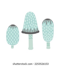 Coprinus mushroom. Dung mushroom. Vector Illustration for printing, backgrounds, covers and packaging. Image can be used for greeting card, poster, sticker and textile. Isolated on white background.