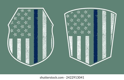 cops thin blue lines, Shield with Flag, , USA grunge thin blue line police flag t-shirt design