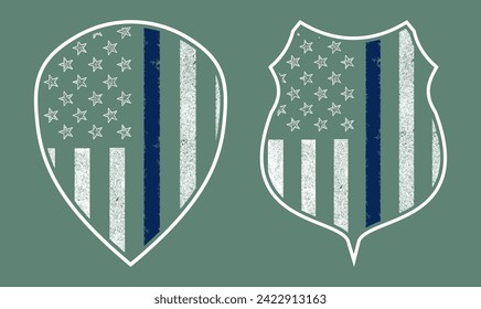 cops thin blue lines, Shield with Flag, , USA grunge thin blue line police flag t-shirt design